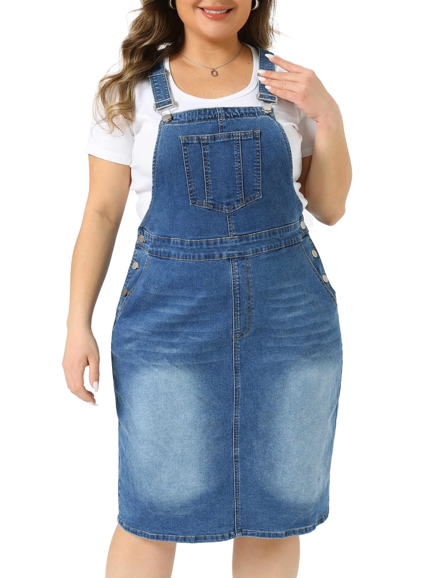 DARING DIVA Women's Plus Denim Overall Adjustable Strap Dress 1X Blue