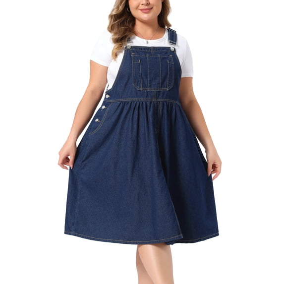 DARING DIVA Women's Plus Denim Overalls Jumper Jean Midi Dress 4X Black Blue