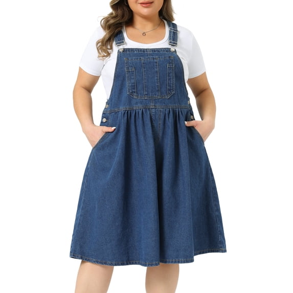 DARING DIVA Women's Plus Denim Overalls Jumper Jean Midi Dresses 3X Blue
