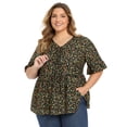 thumbnail image 1 of DARING DIVA Women's Plus Ditsy Floral V Neck Tie Front Ruffle Sleeve Blouse 1X Black, 1 of 6
