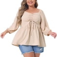thumbnail image 1 of DARING DIVA Women's Plus Drawstring Ruched Peplum Blouse Tops 1X Light Apricot, 1 of 6