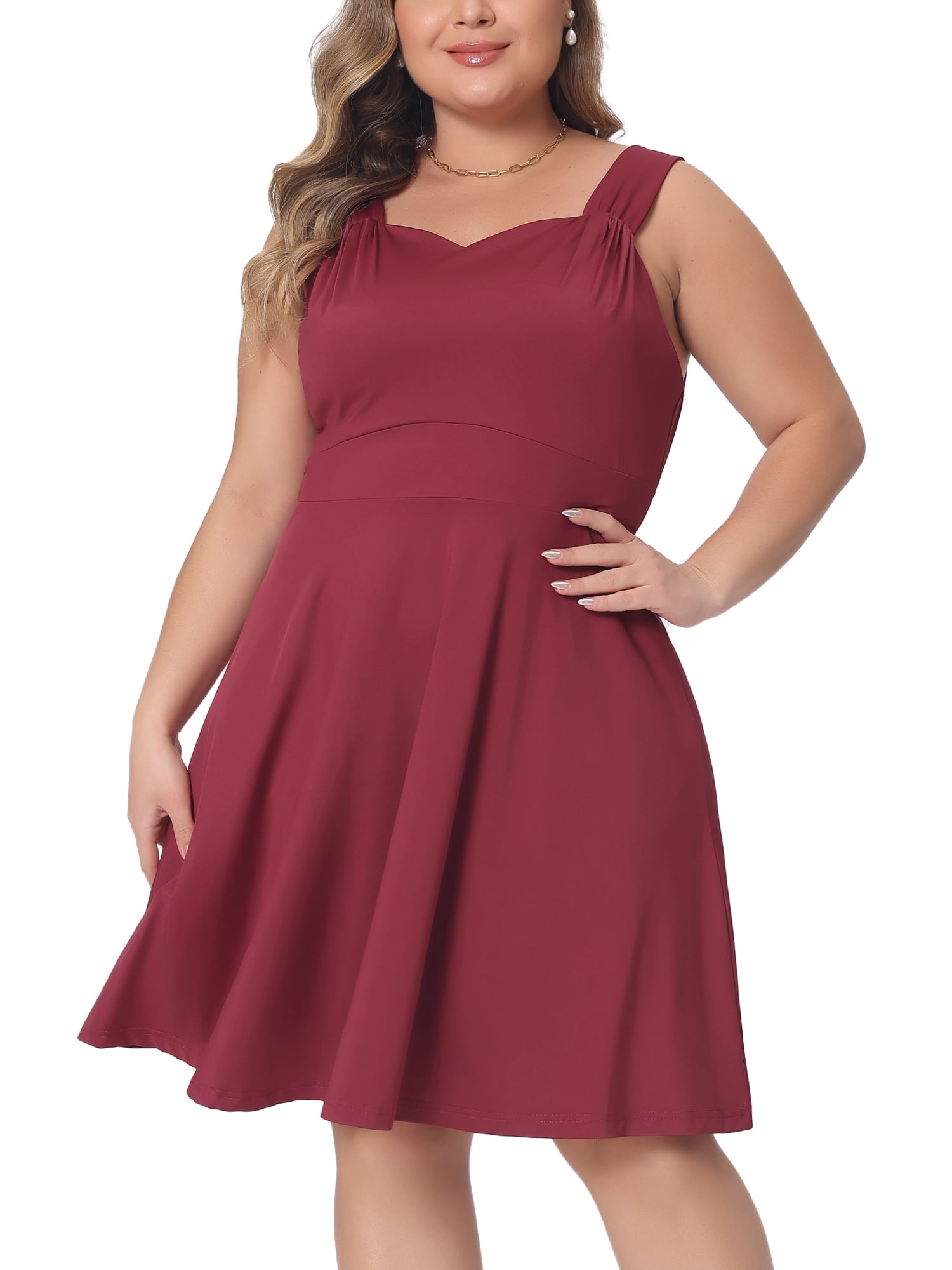 DARING DIVA Women's Plus Dress Sweetheart Neck A-line Cocktail Party 4X Wine Red