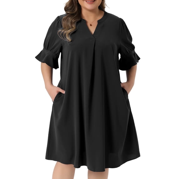 DARING DIVA Women's Plus Dresses Notch V Neck Bell Short Sleeve Casual Aline 3X Black