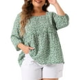 thumbnail image 1 of DARING DIVA Women's Plus Dressy 3/4 Sleeve Floral Peplum Babydoll Top 3X Green, 1 of 6