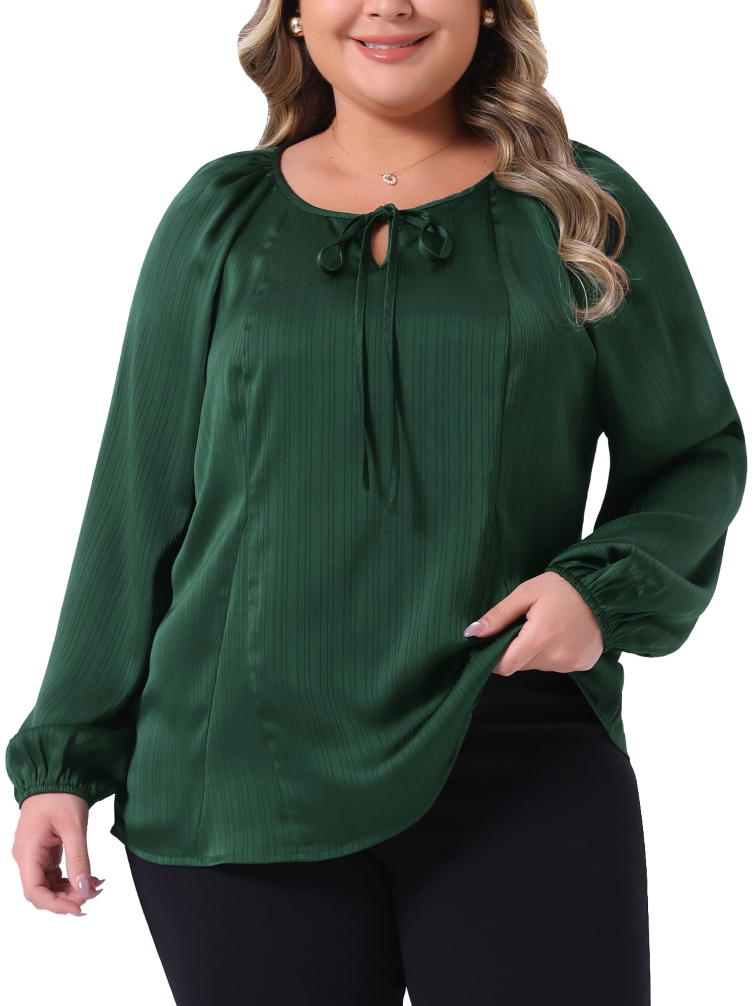 DARING DIVA Women's Plus Dressy Blouse Tie Front Elegant Shirt 2X Green