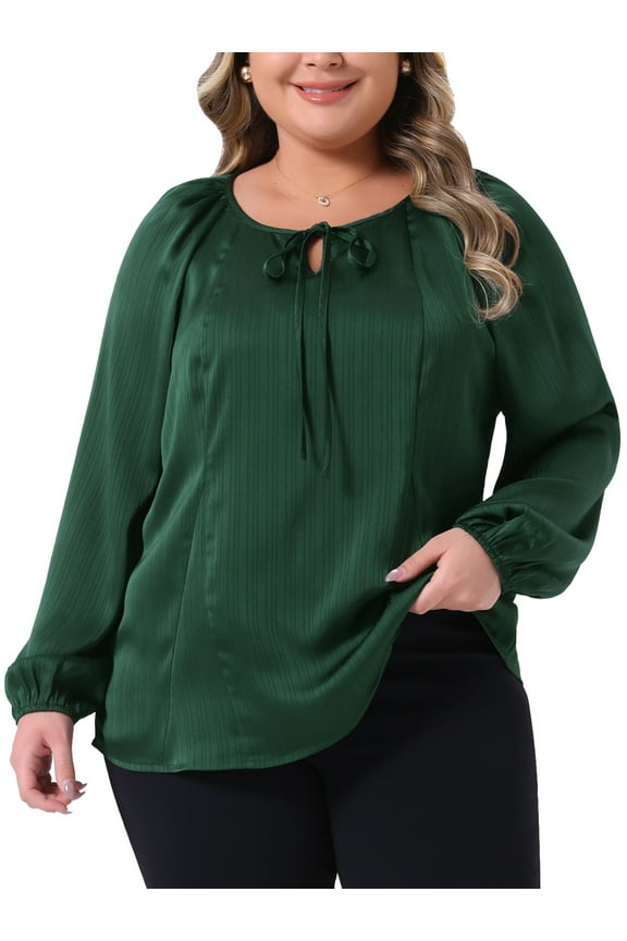 Women's Plus Dressy Tie Front Long Sleeve Blouse 3X Green