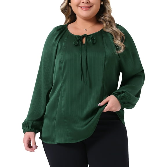DARING DIVA Women's Plus Dressy Tie Front Long Sleeve Blouse 4X Green