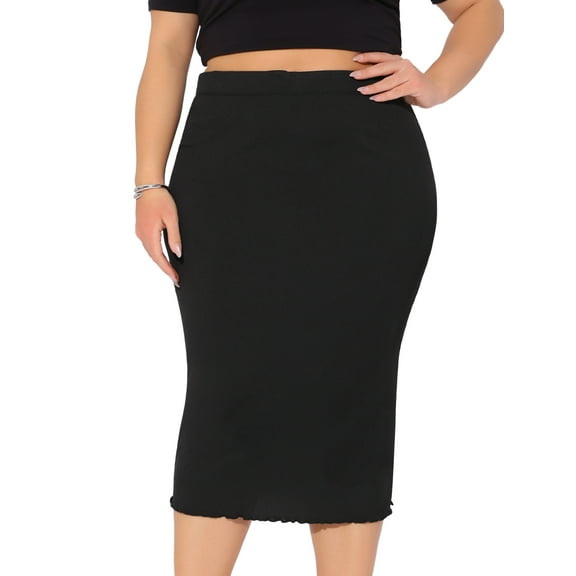 DARING DIVA Women's Plus Elastic High Waist Textured Bodycon Midi Pencil Skirt 2X Black