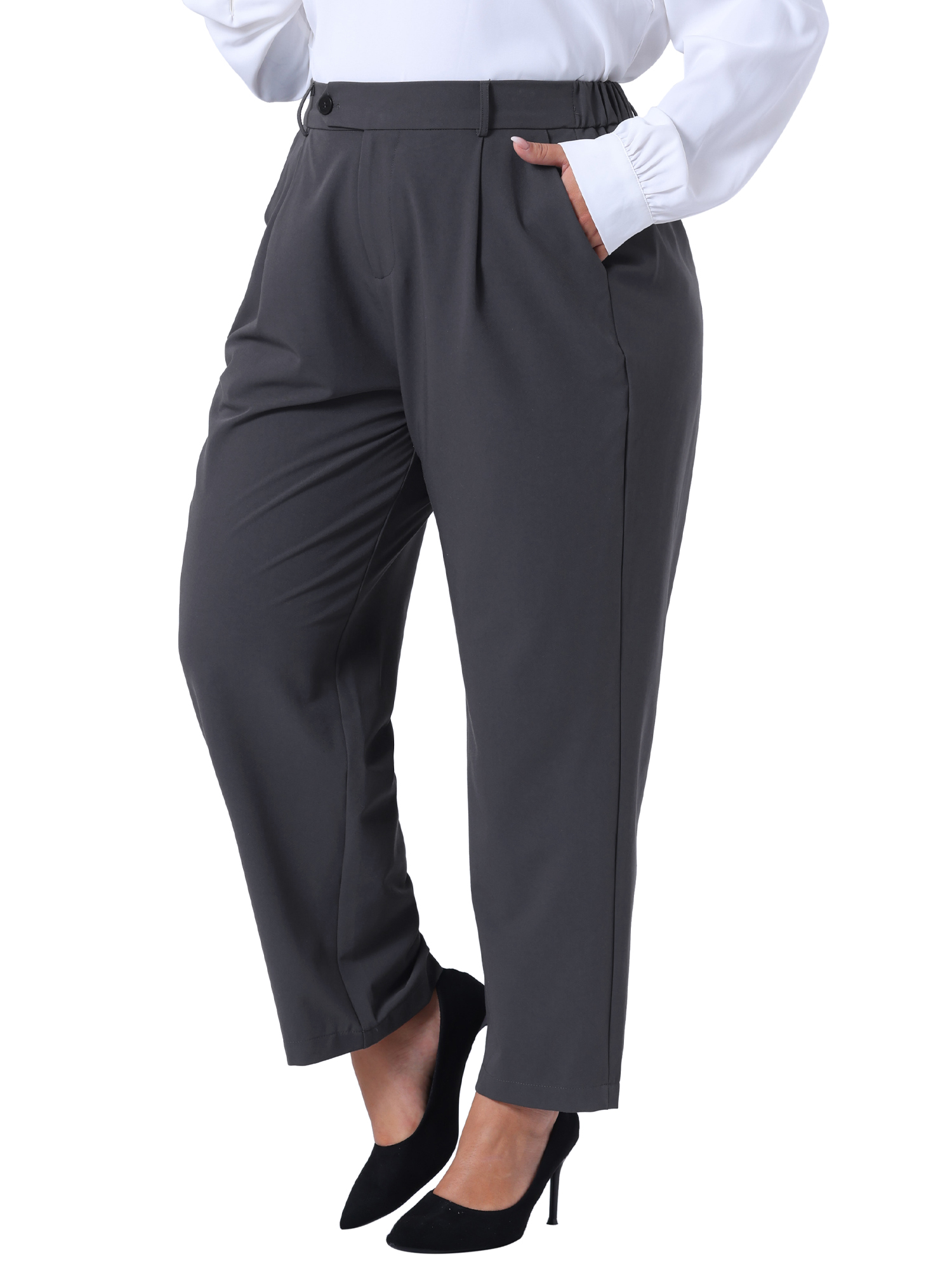 DARING DIVA Women's Plus Elastic High Waisted Long Straight Pants 1X Gray