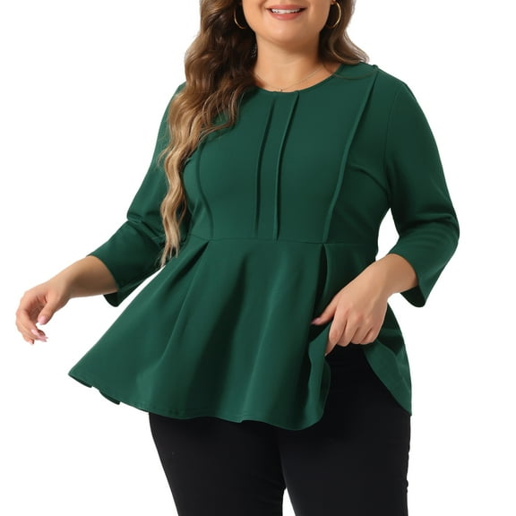 DARING DIVA Women's Plus Elegant Crew Neck 3/4 Sleeve Peplum Top 3X Green