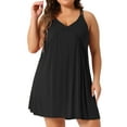 thumbnail image 1 of DARING DIVA Women's Plus Elegant V Neck Chemise Nightgown 1X Black, 1 of 6