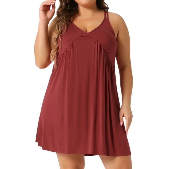 DARING DIVA Women's Plus Elegant V Neck Chemise Nightgown 3X Wine Red