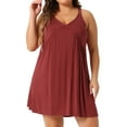 thumbnail image 1 of DARING DIVA Women's Plus Elegant V Neck Chemise Nightgown 4X Wine Red, 1 of 6
