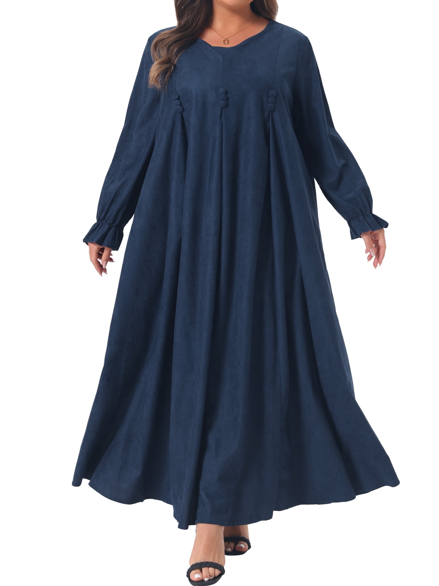 DARING DIVA Women's Plus Faux Suede Crew Neck Long Sleeve Maxi Dress 3X Dark Blue