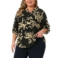 thumbnail image 1 of DARING DIVA Women's Plus Floral 3/4 Sleeve V Neck Button Blouse 1X Black, 1 of 7