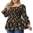 thumbnail image 1 of DARING DIVA Women's Plus Floral Print Square Neck Blouse 2X Black, 1 of 6