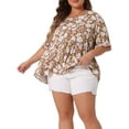 thumbnail image 1 of DARING DIVA Women's Plus Floral Print Ruffle Short Sleeve Babydoll Blouse 3X Brown, 1 of 6