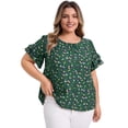 thumbnail image 1 of DARING DIVA Women's Plus Floral Print Ruffles Blouse 3X Dark Green, 1 of 5
