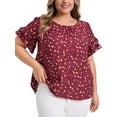 thumbnail image 1 of DARING DIVA Women's Plus Floral Print Ruffles Blouse 3X Red, 1 of 5