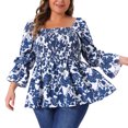 thumbnail image 1 of DARING DIVA Women's Plus Floral Print Square Neck Blouse 4X Blue, 1 of 6