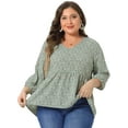 thumbnail image 1 of DARING DIVA Women's Plus Floral Ruffle Flowy Babydoll Blouse 4X Green, 1 of 6