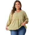 thumbnail image 1 of DARING DIVA Women's Plus Floral Ruffle Flowy Babydoll Blouse 4X Yellow, 1 of 6