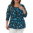thumbnail image 1 of DARING DIVA  Women's Plus Floral Square Neck Blouse 4X Blue, 1 of 6