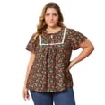 thumbnail image 1 of DARING DIVA Women's Plus Floral Tie Neck Blouse with Ruffle Sleeve 1X Black, 1 of 6