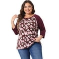 thumbnail image 1 of DARING DIVA Women's Plus Floral Tops Round Neck 3/4 Sleeves Blouse 1X Burgundy, 1 of 6