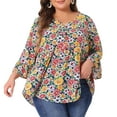 thumbnail image 1 of DARING DIVA Women's Plus Floral Ruffle 3/4 Sleeve Peplum Top 4X Yellow, 1 of 6