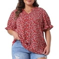 thumbnail image 1 of DARING DIVA Women's Plus Floral V Neck Ruffle Puff Short Sleeve Blouse 1X Red, 1 of 6