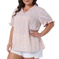 thumbnail image 1 of DARING DIVA Women's Plus Floral V Neck Ruffle Puff Short Sleeve Blouse 3X Pink, 1 of 6