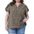 thumbnail image 1 of DARING DIVA Women's Plus Floral V Neck Tulip Sleeve Casual Blouse 2X Beige, 1 of 6