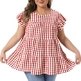 thumbnail image 1 of DARING DIVA Women's Plus Gingham Babydoll Top Crew Neck Flare 2X Red, 1 of 6