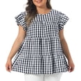 thumbnail image 1 of DARING DIVA Women's Plus Gingham Babydoll Top Crew Neck Flare 3X Black, 1 of 6