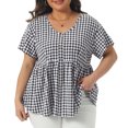 thumbnail image 1 of DARING DIVA Women's Plus Gingham Tops Plaid V Neck Babydoll Top 1X Black, 1 of 6