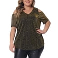 thumbnail image 1 of DARING DIVA Women's Plus Glitter Sequin Cold Shoulder Blouse 1X Gold, 1 of 6