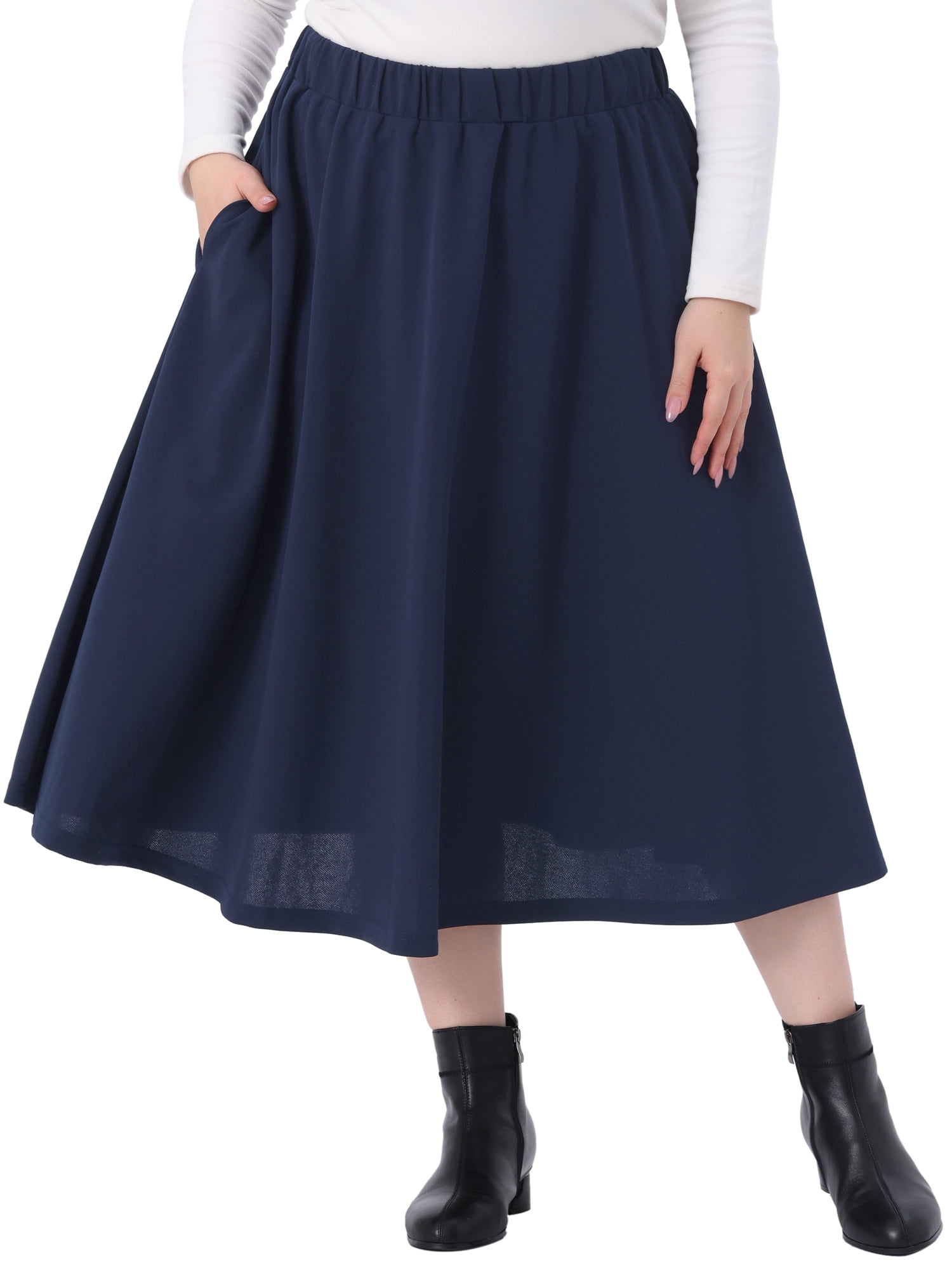 DARING DIVA Women's Plus High Waisted Casual Flowy A Line Skirts 2X Navy Blue