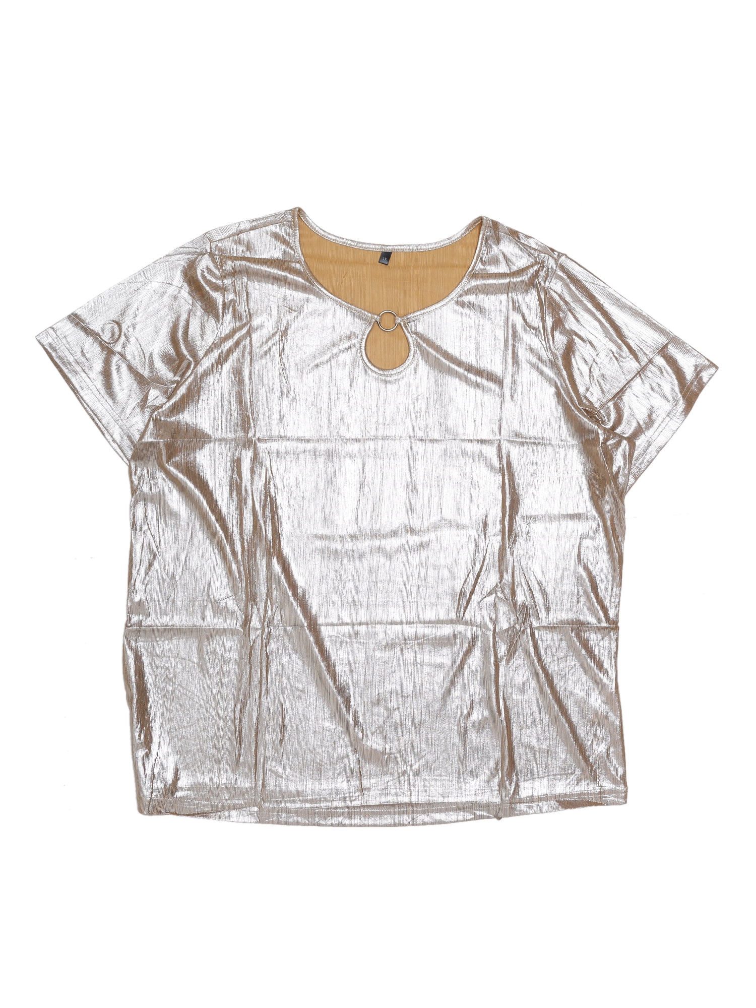 DARING DIVA Women's Plus Keyhole Metallic Round Neck Blouse 3X Champagne