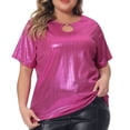 thumbnail image 1 of DARING DIVA Women's Plus Keyhole Metallic Round Neck Blouse 4X Hot Pink, 1 of 6