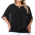 thumbnail image 1 of DARING DIVA Women's Plus Keyhole Round Neck Cape Sleeve Chiffon Blouse 1X Black, 1 of 5