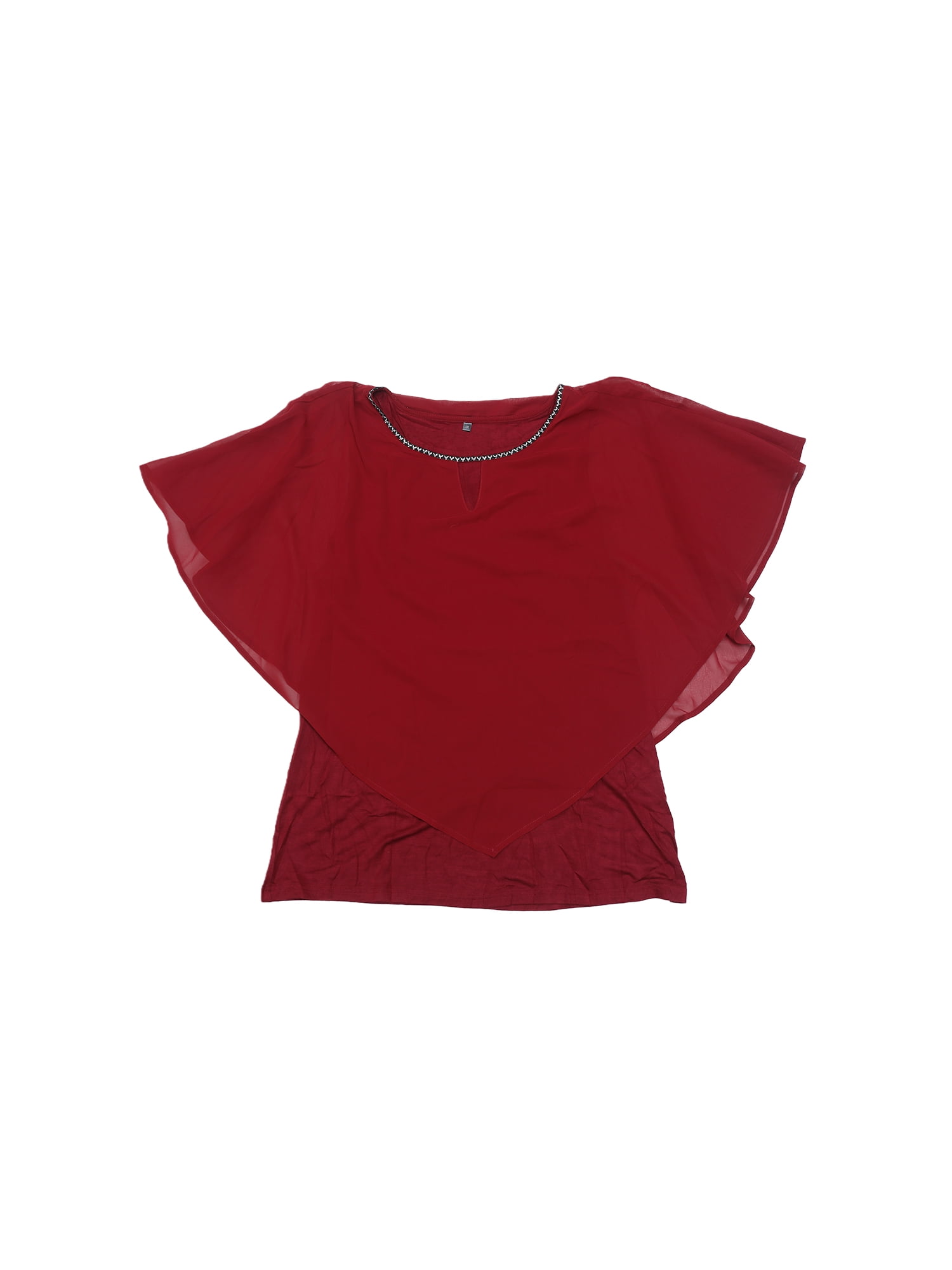DARING DIVA Women's Plus Keyhole Round Neck Cape Sleeve Chiffon Blouse 4X Burgundy