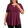 thumbnail image 1 of DARING DIVA Women's Plus Knit Keyhole Crew Neck Short Sleeve Blouse 3X Burgundy, 1 of 5