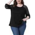thumbnail image 1 of DARING DIVA Women's Plus Lace Crew Neck Long Sleeve Casual Blouse 2X Black, 1 of 6