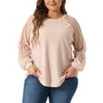 thumbnail image 1 of DARING DIVA Women's Plus Lace Crew Neck Long Sleeve Casual Blouse 3X Light Pink, 1 of 6