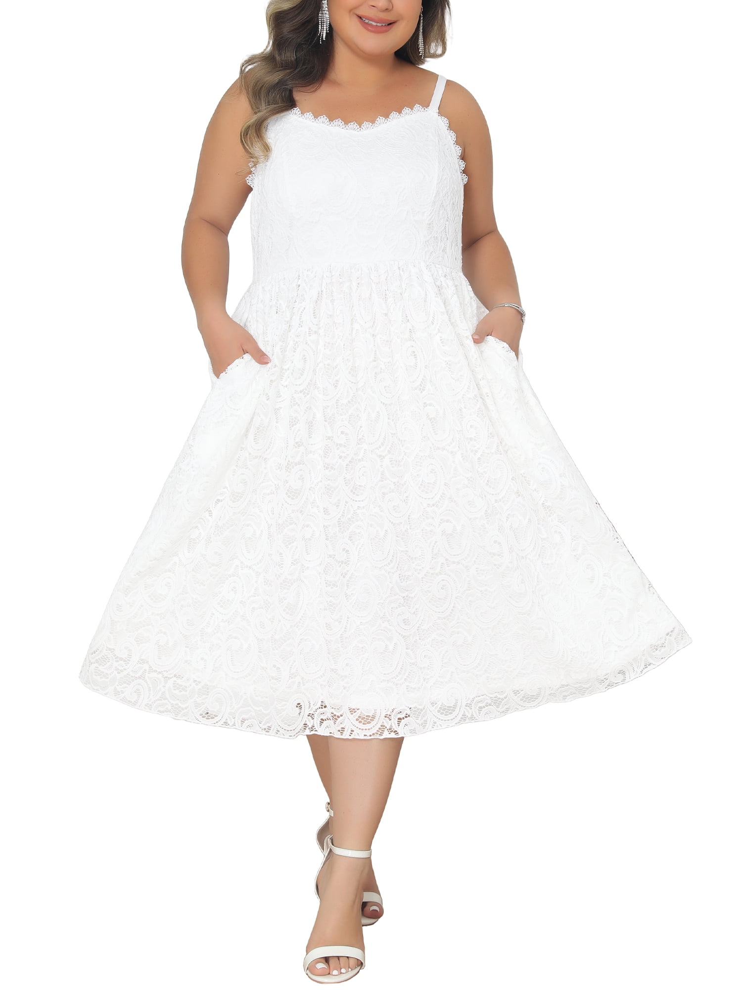 DARING DIVA Women's Plus Lace Floral Overlay Dress for Evening Gowns 2X White