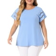 thumbnail image 1 of DARING DIVA Women's Plus Lace Panel Elegant Short Sleeve Top 1X Blue, 1 of 6