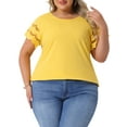 thumbnail image 1 of DARING DIVA Women's Plus Lace Panel Elegant Short Sleeve Top 1X Yellow, 1 of 6