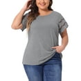 thumbnail image 1 of DARING DIVA Women's Plus Lace Panel Elegant Short Sleeve Top 4X Grey, 1 of 6