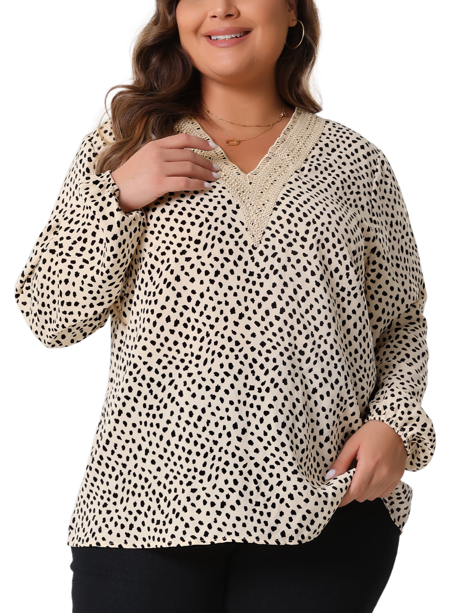 DARING DIVA Women's Plus Lace Trim V Neck Leopard Chiffon Blouse 2X Khaki